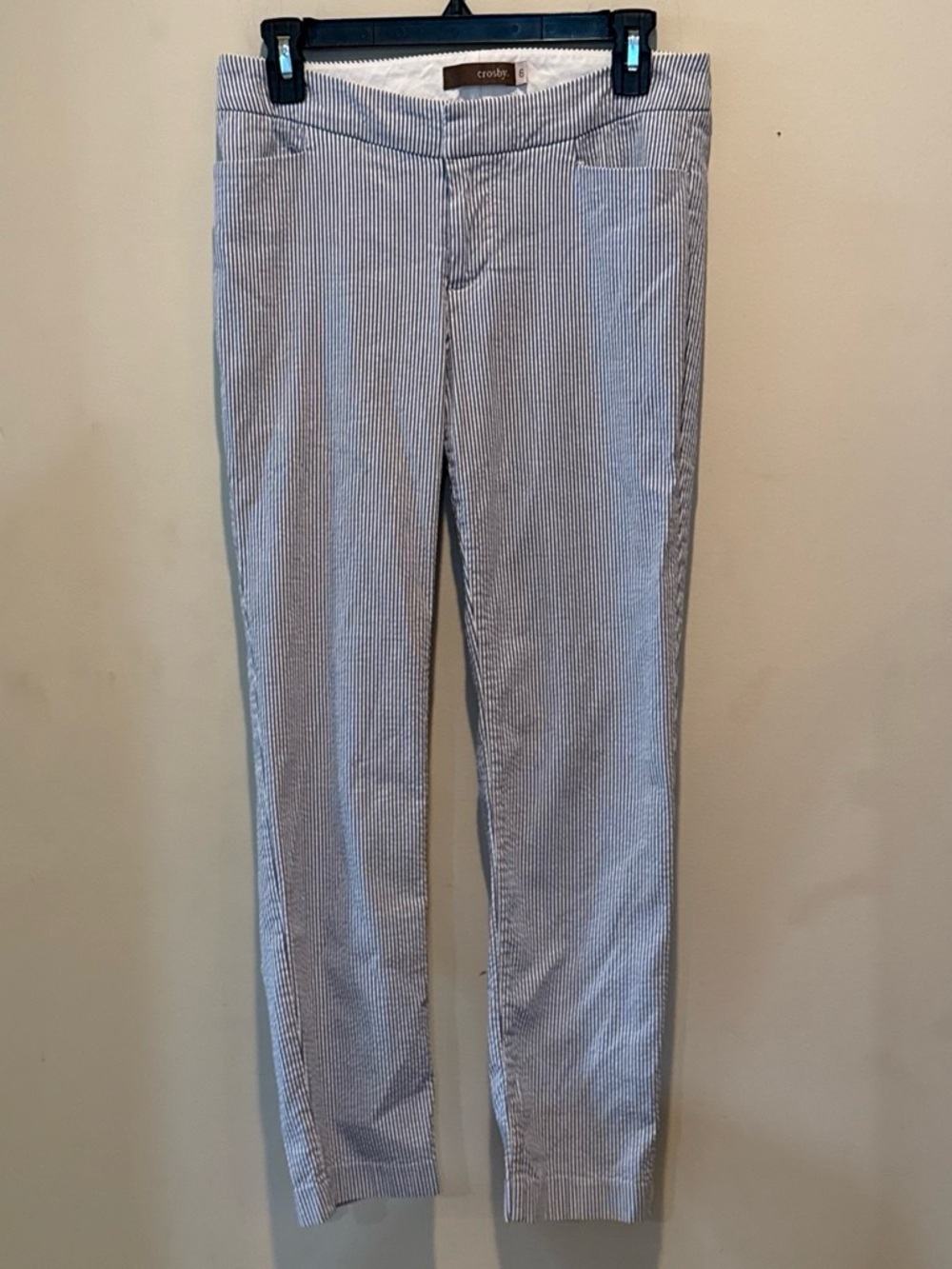 crosby. Slim Fit Seersucker Pants - Blue & White Stripe